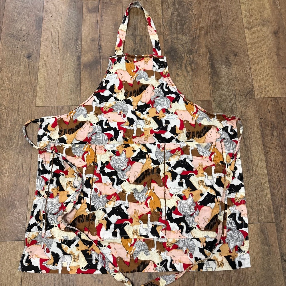 Handmade‎ Farm Animal Print Apron Multicolor with Brown Thread